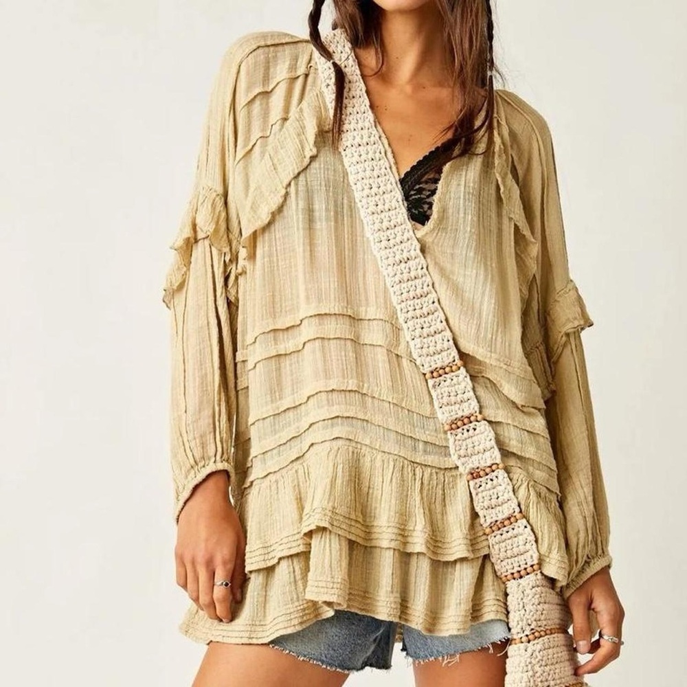 Elegant Tan Ruffled Women's Tunic